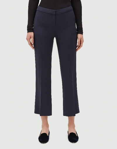 Shop Lafayette 148 Plus-size Finesse Crepe Cropped Flare Manhattan Pant In Blue