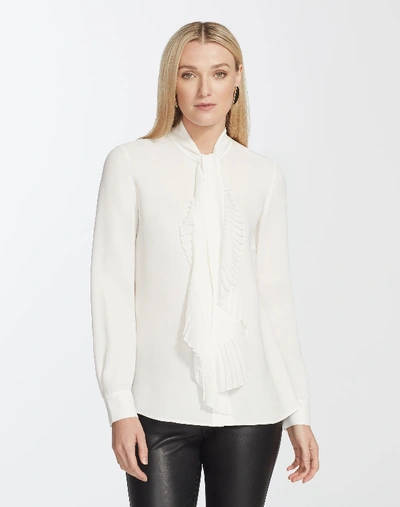 Shop Lafayette 148 Plus-size Silk Double Georgette Bates Blouse In White