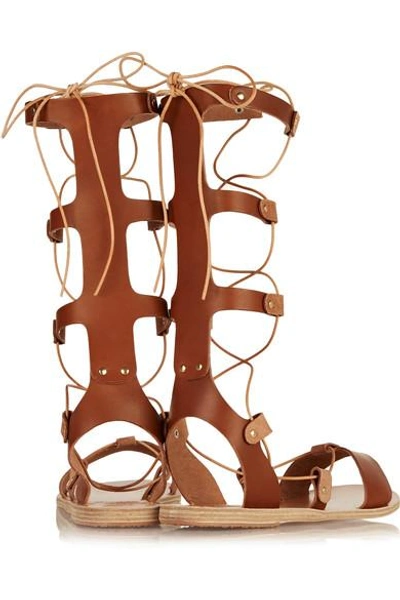 Shop Ancient Greek Sandals Thebes Lace-up Leather Sandals In Brown