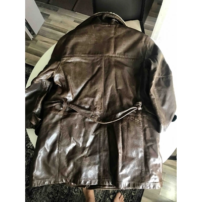 Pre-owned Dkny Leather Jacket In Brown