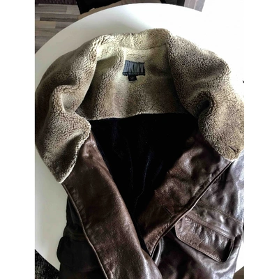 Pre-owned Dkny Leather Jacket In Brown
