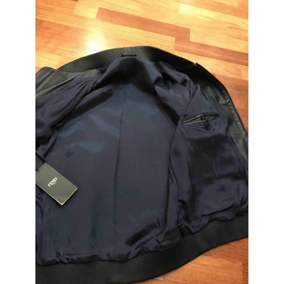 Pre-owned Fendi Leather Jacket In Navy