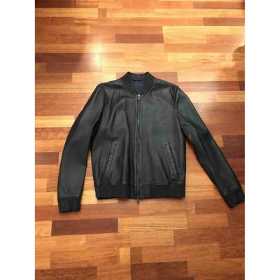 Pre-owned Fendi Leather Jacket In Navy