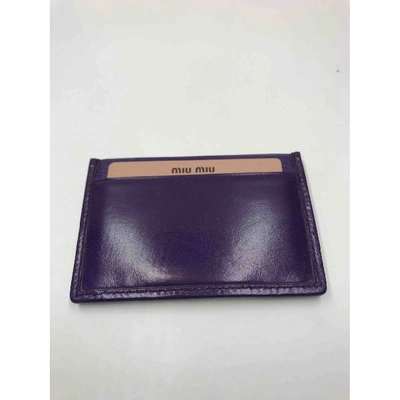 Pre-owned Miu Miu Leather Card Wallet In Purple