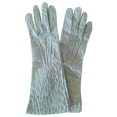 Pre-owned Prada White Ostrich Gloves