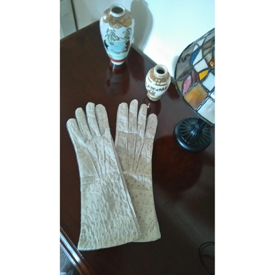 Pre-owned Prada White Ostrich Gloves