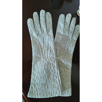 Pre-owned Prada White Ostrich Gloves