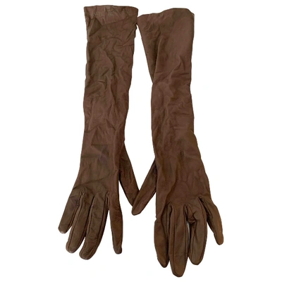 Pre-owned Prada Leather Long Gloves In Brown