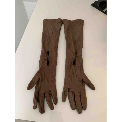 Pre-owned Prada Leather Long Gloves In Brown