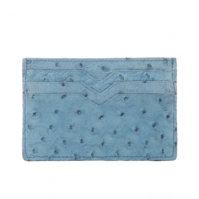 Pre-owned Ethan K Ostrich Card Wallet In Blue
