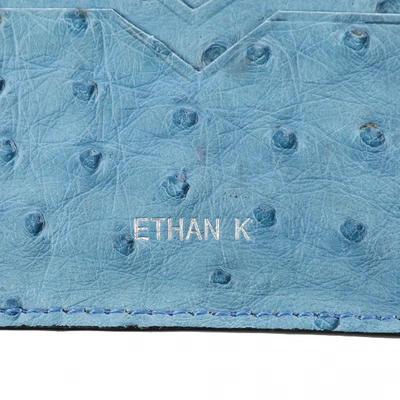 Pre-owned Ethan K Ostrich Card Wallet In Blue