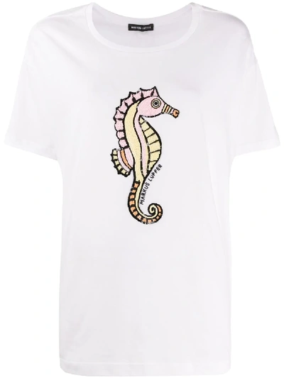 Shop Markus Lupfer Sequin Sea Horse T-shirt In White