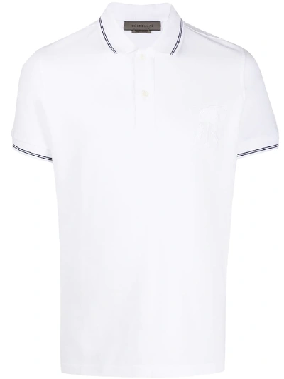 Shop Corneliani Embroidered Logo Polo Shirt In White