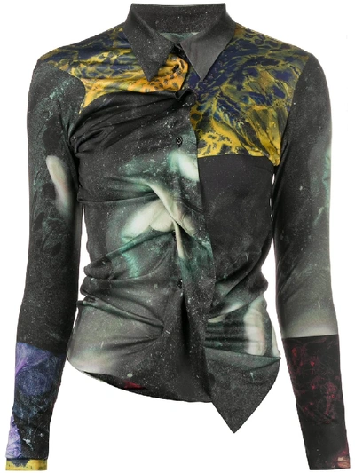 Shop Ottolinger Abstract-print Draped Shirt In Green