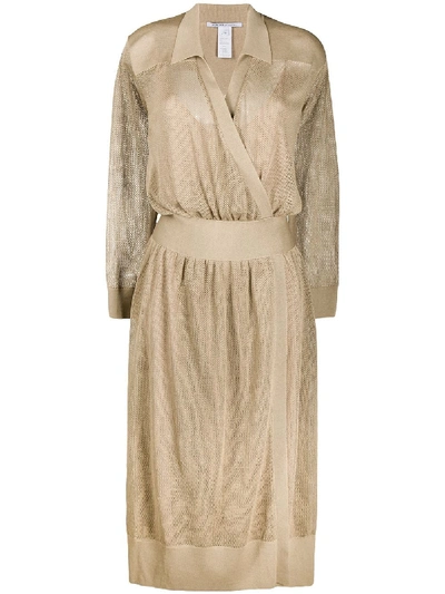Shop Agnona Mesh-knit Wrap Dress In Neutrals