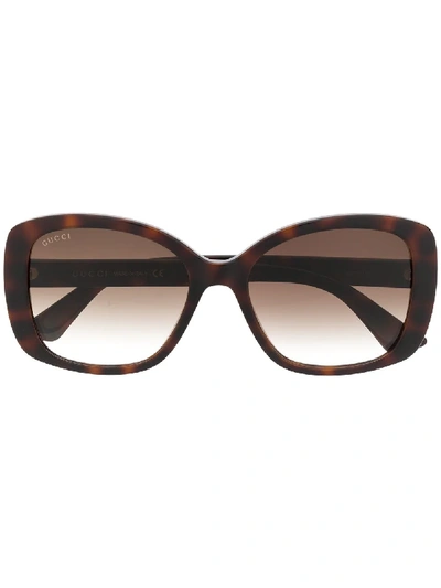 Shop Gucci Double G Square-frame Sunglasses In Brown
