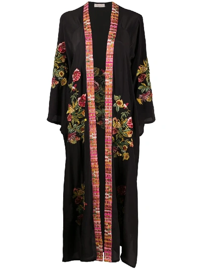 Shop Anjuna Floral Embroidered Robe In Black