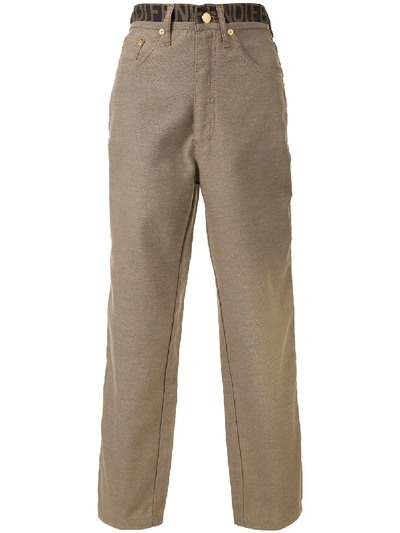 Pre-owned Fendi Logo Waist Cropped Trousers In Brown