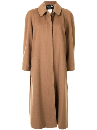 Pre-owned Chanel 1998 Below-the-knee Straight-fit Coat In Brown