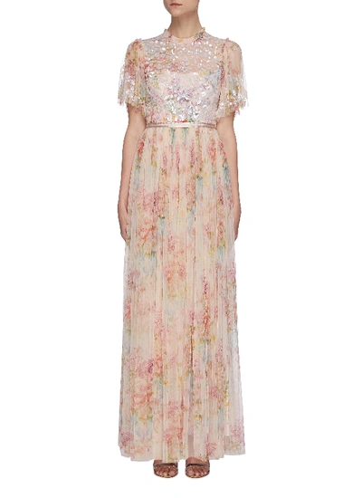 Shop Needle & Thread 'floral Diamond' Bodice Short Sleeve Maxi Dress In Pink