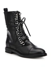 CASADEI Curb Chain Lace-Up Leather Combat Boots