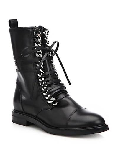 Shop Casadei Curb Chain Lace-up Leather Combat Boots In Black