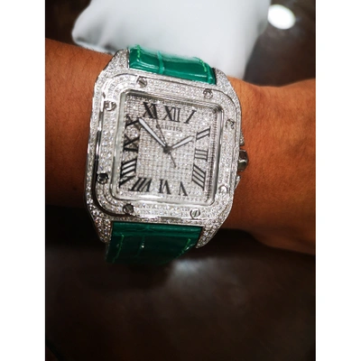 Pre-owned Cartier Santos 100 Xl Green Steel Watches