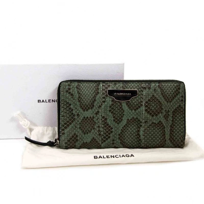 Pre-owned Balenciaga Green Python Wallet
