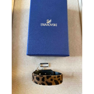 Pre-owned Swarovski Leather Bracelet In Brown
