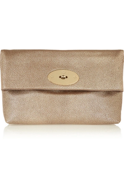 Mulberry Clemmie Metallic Textured leather Clutch In Gold ModeSens