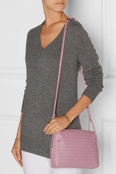 Shop Bottega Veneta Messenger Intrecciato Leather Shoulder Bag In Purple