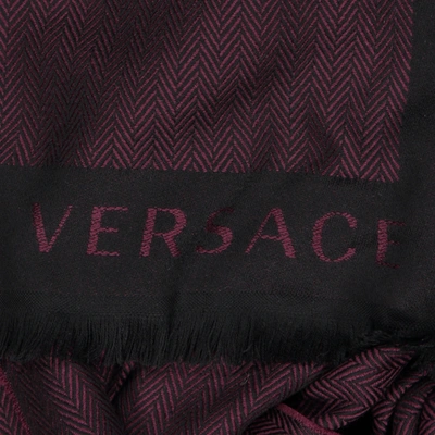 Pre-owned Versace Wool Scarf In Burgundy