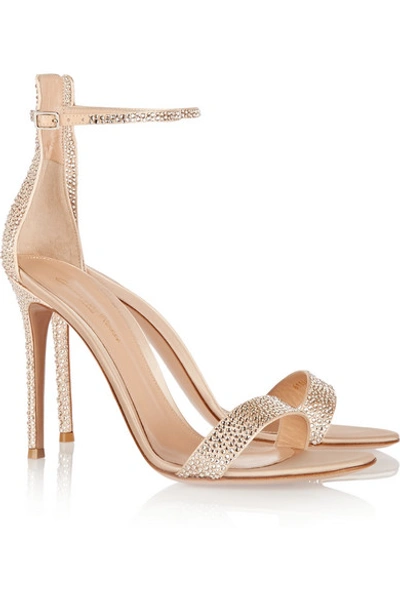 Shop Gianvito Rossi Embellished Satin Sandals In Neutrals