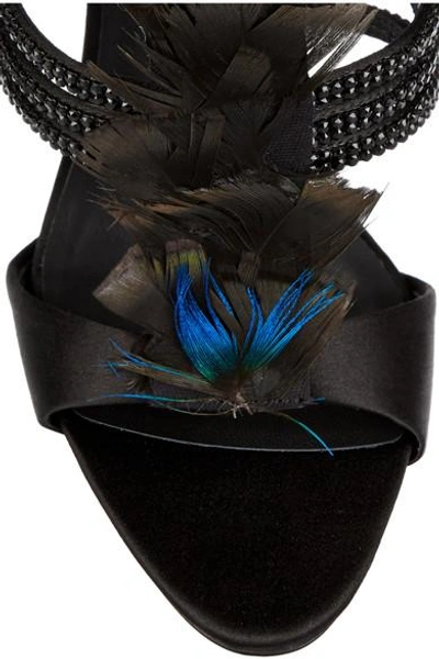 Shop Giuseppe Zanotti Coline Feather-embellished Satin Sandals In Black