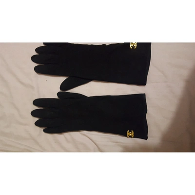Pre-owned Chanel Black Suede Gloves