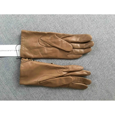 Pre-owned Diane Von Furstenberg Camel Leather Gloves