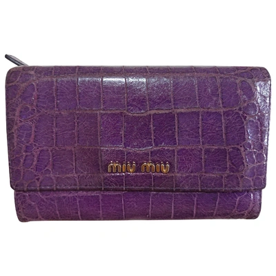 Pre-owned Miu Miu Leather Wallet In Purple