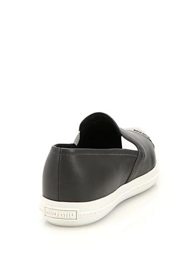 Shop Miu Miu Leather Cap-toe Slip-on Sneakers In Dark Grey