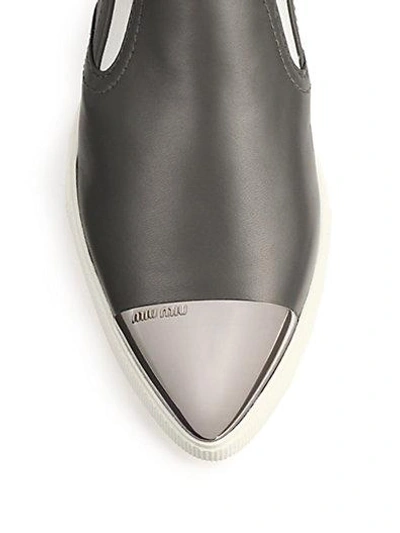 Shop Miu Miu Leather Cap-toe Slip-on Sneakers In Dark Grey