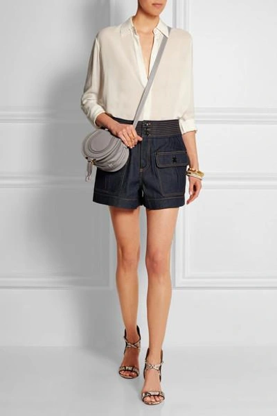 Shop Chloé The Marcie Mini Textured-leather Shoulder Bag In Gray