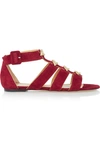 CHARLOTTE OLYMPIA One More Kiss Metallic-Trimmed Suede Sandals