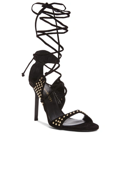 Shop Tamara Mellon Gladiatrix Suede Sandals With Microstuds In Black