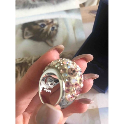 Pre-owned Swarovski Silver Ring In Pink