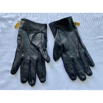 Pre-owned Gucci Leather Gloves In Navy