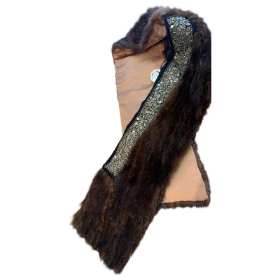 Pre-owned Pinko Brown Mink Scarf