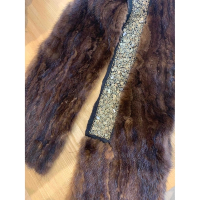 Pre-owned Pinko Brown Mink Scarf