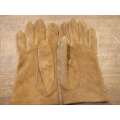 Pre-owned Prada Leather Gloves In Camel