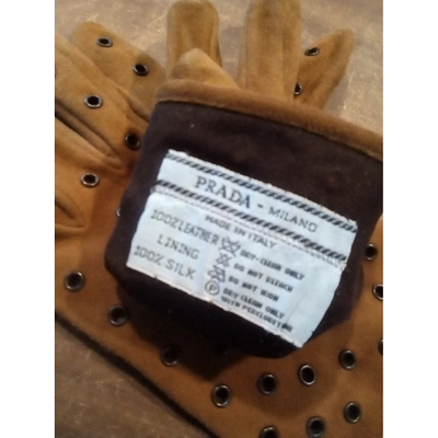 Pre-owned Prada Leather Gloves In Camel