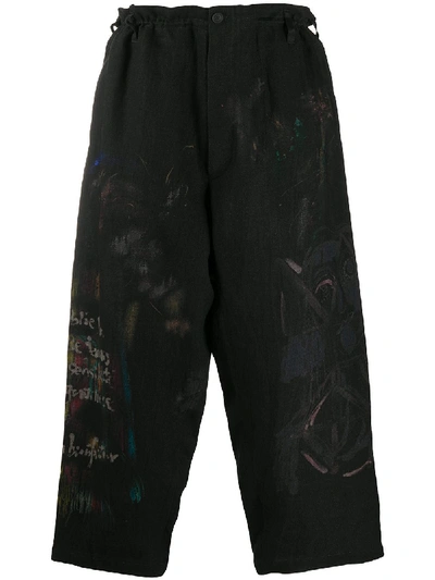 Shop Yohji Yamamoto Yuuka Asakura Print Wide-leg Trousers In Black