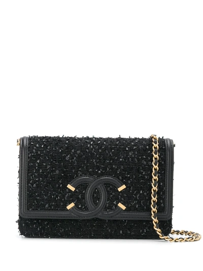 Pre-owned Chanel 2019 Mini Bouclé Crossbody Bag In Black